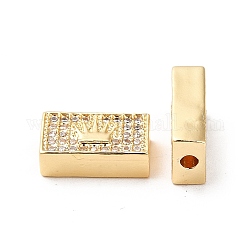 Messing Mikro ebnen Zirkonia Perlen, echtes 18k vergoldet, Rechteck mit Krone, Transparent, 7x13x4 mm, Bohrung: 1.8 mm