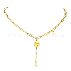 Colliers de lariat en 304 acier inoxydable, collier pendentif soleil, lune et étoile avec chaînes trombones, or, 17.91 pouce (45.5 cm)