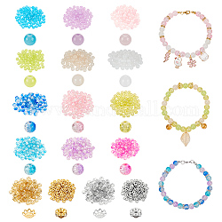 Nbeads DIY Beads Schmuckherstellung Finding Kit, einschließlich runder Glas- und Eisen-Strass-Abstandsperlen, ausgefallene Perlenkappen aus Eisen, Mischfarbe, 1360 Stück / Karton
