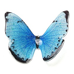 Cabochon in resina trasparente, farfalla glitterata, cielo blu profondo, 37x36x8mm