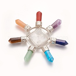 Chakra Natural & Synthetic Mixed Stone Jewelry Decorations, with Alloy Finding, Platinum, 79x23mm