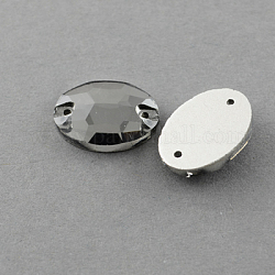 Cose en el rhinestone, rhinestone de cristal electrochapado, dos agujeros, accesorios de prendas de vestir, facetados, oval, gris, 14x10x4~5mm, agujero: 1 mm