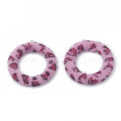 Mit Nerzpelz bedeckte Anhänger, mit Alu-Boden, Ring, Perle rosa, 40x35.5x4.5 mm, Bohrung: 1 mm