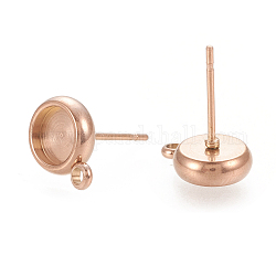 Placage ionique (ip) 304 accessoires de boucles d'oreilles en acier inoxydable, plat rond, or rose, 11x8mm, Trou: 1.8mm, pin: 0.7 mm, Plateau: 6 mm