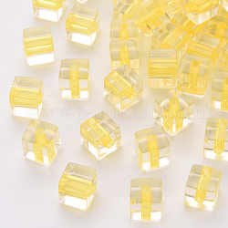 Transparent Acrylic Beads, Cube, Gold, 8x7.5x7.5mm, Hole: 1.8mm, about 900pcs/500g