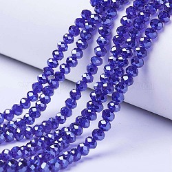 Abalorios de vidrio electroplate hebras, lustre de la perla chapado, facetados, rerondana plana, azul medio, 3.5x3mm, agujero: 0.4 mm, aproximamente 123~127 pcs / cadena, 13.7~14.1 pulgada (35~36 cm)