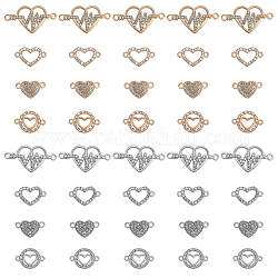 Chgcraft 40 piezas 8 estilos encantos de conector de aleación de zinc, con rhinestone de cristal, latido del corazón amor y enlaces del corazón, platino y oro claro, 29.5x15.5x2.5mm, agujero: 1.6 mm, 5 piezas / style