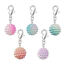 Décorations de pendentif en perles d'imitation acrylique, avec alliage de zinc homard fermoirs pince, ronde, couleur mixte, 29mm