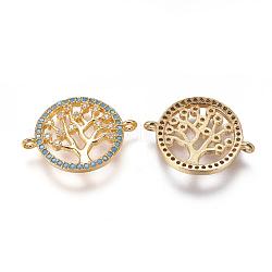 Brass Micro Pave Cubic Zirconia Links, Tree of Life, Golden, 15x20x3mm, Hole: 1mm