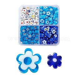 8 style perles de verre millefiori faites à la main, fleur, couleur mixte, 390 pcs / boîte