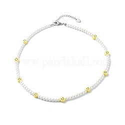 Glasperlen runde Perlen Perlenketten für Kinder, mit lächelnden Gesichtsperlen aus Fimo, weiß, 16.14 Zoll (41 cm)