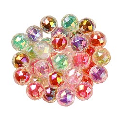Two Tone UV Plating Rainbow Iridescent Acrylic Beads, Faceted, Round, Mixed Color, 15x15.5mm, Hole: 3.8mm