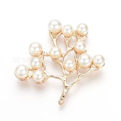 Cabochon in lega, con perle di plastica imitazione perla in abs, alberi, oro, 44x44x6mm