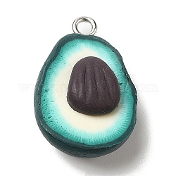 Pendenti frutta in resina opaca, ciondoli di avocado con anelli di ferro color platino, forma a conchiglia, 23x16x10mm, Foro: 2 mm