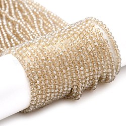 Trasparenti perle di vetro placca fili, lustro di perla placcato, tondo sfaccettato, grano, 3x2.5mm, Foro: 0.7 mm, circa 149pcs/filo, 14.57'' (37 cm)