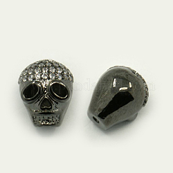 Perles de cubes zircone en laiton , crane, gunmetal, 11x9x9mm, Trou: 1mm