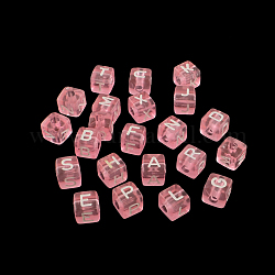 Прозрачного акрилового Европейский бисером, случайные смешанные буквы, горизонтальное отверстие, кубические бусины с большим отверстием , розовый жемчуг, 10x10x10 мм, отверстие : 4 мм, Около 530 шт / 500 г