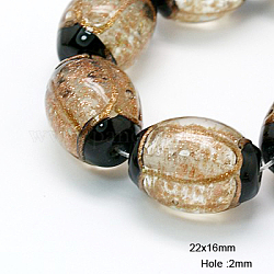 Handmade Gold Sand Lampwork Beads, Drum, Black, 22x16mm, Hole: 2mm
