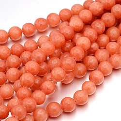 Chapelets de perles en jade jaune naturel, ronde, teinte, corail, environ 8 mm de diamètre, Trou: 1mm, environ 50 pcs / brin, 16 pouce