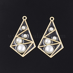 Epoxy Resin Pendants, with Alloy Findings and ABS Plastic Imitation Pearl, Kite, Matte Gold Color, Creamy White, 40x24x5.5mm, Hole: 2mm