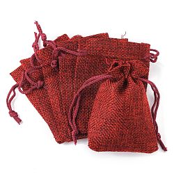 Burlap Packing Pouches Drawstring Bags, Dark Red, 9x7cm