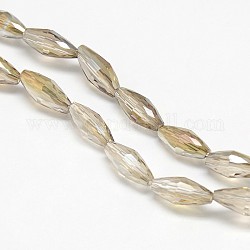 Chapelets de perles de riz en verre cristal, facette, couleur arc-en-plaqué, blé, 4x9mm, Trou: 1mm, Environ 58 pcs/chapelet, 20.4 pouce
