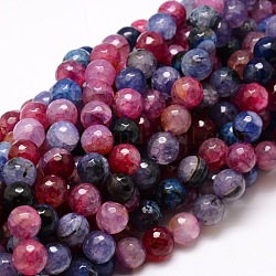 Gefärbt natürliche Achat facettierte runde Perlen-Stränge, Farbig, 8 mm, Bohrung: 1 mm, ca. 48 Stk. / Strang, 15.3 Zoll