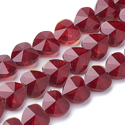 Transparent Glass Beads, Faceted, Heart, Dark Red, 10x10x6.5mm, Hole: 1mm
