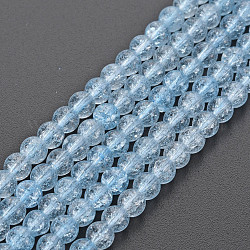 Chapelets de perles en verre craquelé, teints et chauffée, ronde, lumière bleu ciel, 4mm, Trou: 0.8mm, Environ 98~100 pcs/chapelet, 15.35 pouce (39 cm)