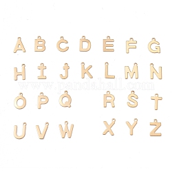 201 Edelstahl Anhänger / charms, golden, zufällige gemischte Buchstaben, 12x6~10.1x0.5~0.7 mm, Bohrung: 1.2~1.4 mm, 26 Stück / Set