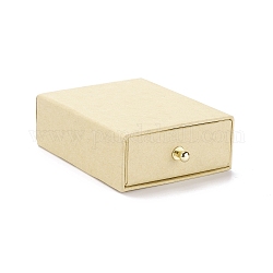 Boîte à bijoux rectangle papier tiroir, avec rivet en laiton, pour boucle d'oreille, emballage cadeau bague et collier, verge d'or pale, 7x9x3 cm