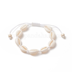 Bracelet coquillage naturel et perles tressées turquoises synthétiques pour femme, blanc, diamètre intérieur: 1-3/4~3-1/8 pouce (4.5~7.9 cm)