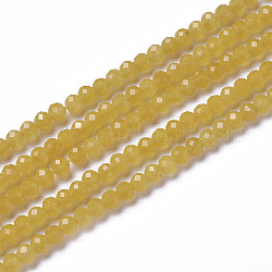 Natürliche Jade Perlen Stränge, facettiert, Rondell, golden, 3x2.5 mm, Bohrung: 0.2 mm, ca. 130~140 Stk. / Strang, 15.5~16 Zoll (39~40 cm)