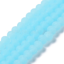 Imitation Jade Solid Color Glass Beads Strands, Faceted, Frosted, Rondelle, Cyan, 3mm, Hole: 1mm