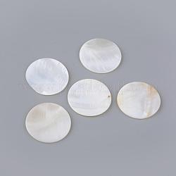 Cabochons de concha de agua dulce, plano y redondo, blanco cremoso, 30x2mm