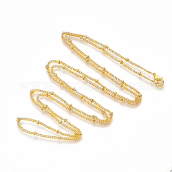 Brass Coated Iron Curb Chain Necklace Making, with Beads and Lobster Claw Clasps, Golden, 32 inch(81.5cm)
