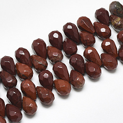Natürliche rote Regenbogenjaspis-Perlenstränge, oben gebohrte Perlen, facettiert, Träne, 9~9.5x6 mm, Bohrung: 0.8 mm, ca. 44 Stk. / Strang, 7.6 Zoll