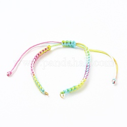 Fabrication de bracelet perlé tressé en fil de polyester teint par segment, avec anneaux de jonction en 304 acier inoxydable, or, colorées, 5-3/4~11-7/8 pouce (14.5~30 cm)