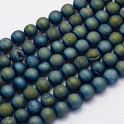 Chapelets de perles en agate druzy naturelle électrolytique, ronde, mat, vert plaqué, 10mm, Trou: 1mm, Environ 38 pcs/chapelet, 15.7 pouce (40 cm)