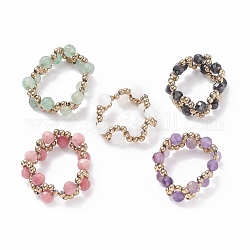 Bague en perles de verre et pierres précieuses naturelles tressées, bijoux enroulés de pierres précieuses pour femmes, diamètre intérieur: 18~22 mm
