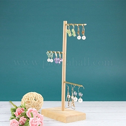 3-Tier Wood Earring Organizer Display Stands, with Golden Tone Iron Bar, Bisque, 7x12x27.5cm