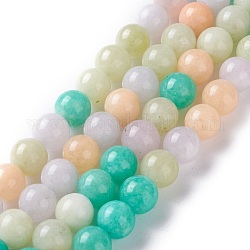 Chapelets de perles en jade blanc naturel teinté, ronde, couleur mixte, 10mm, Trou: 1mm, Environ 38 pcs/chapelet, 14.96 pouce (38 cm)