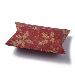 Boîtes d'oreiller en papier, coffrets cadeaux de bonbons, pour les faveurs de mariage fournitures de fête d'anniversaire de douche de bébé, firebrick, motif flocon de neige, 3-5/8x2-1/2x1 pouce (9.1x6.3x2.6 cm)