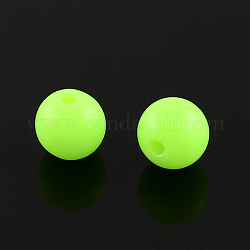 Fluorescent Acrylic Beads, Round, Green Yellow, 10mm, Hole: 2mm, about 850pcs/500g