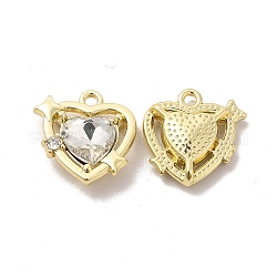 Glass Heart Pendants, with Light Gold Alloy Finding, Long-Lasting Plated, Cadmium Free & Lead Free, Clear, 16x16x5mm, Hole: 1.6mm