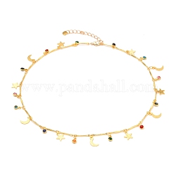 Messing Emaille Anhänger Halsketten, mit Stangengliedketten und Hummerkrallenverschlüssen, Stern & Mond & Blume, golden, Farbig, 15.35 Zoll (39 cm)