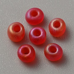 Transparent Frosted Glass Beads, Rondelle, Red, 5x3.5mm, Hole: 1.2mm, about 2400pcs/200g