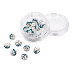 Perles en laiton de strass, Grade a, couleur argentée, ronde, zircon bleu, 8mm, Trou: 1mm, 20 pcs / boîte