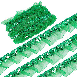 Ribete de encaje plisado de chinlon, con la lentejuela, para coser, envoltura de paquete de regalo, diseño floral, verde lima, 1-1/8 pulgada (30 mm), aproximadamente 12.03 yarda (11 m) / tarjeta