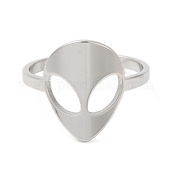 304 anello regolabile con volto alieno in acciaio inossidabile da donna, colore acciaio inossidabile, diametro interno: 16.6mm